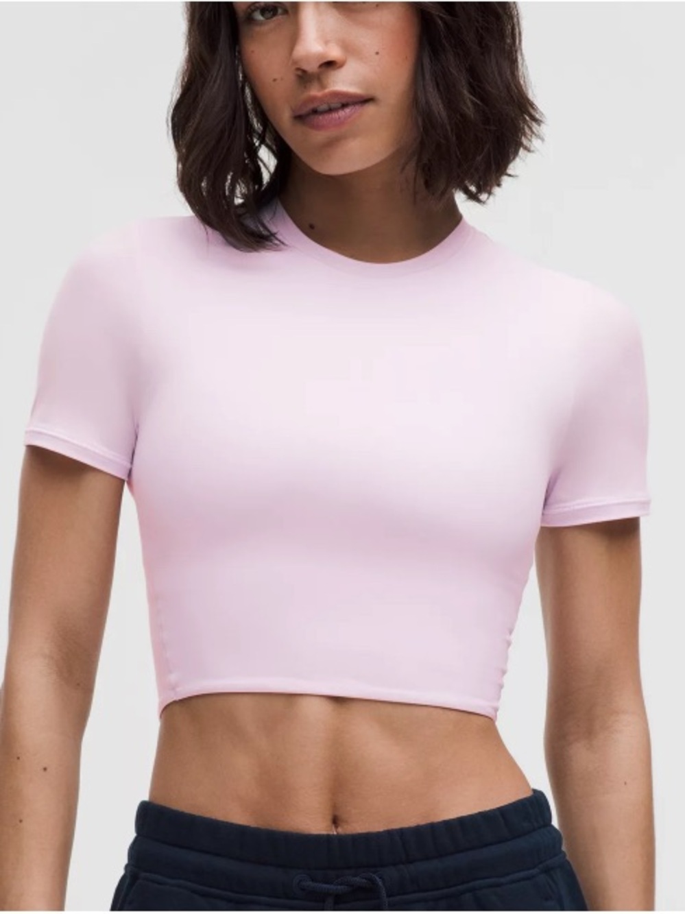 Lululemon Wundermost Ultra-Soft Nulu Crewneck Cropped T-Shirt in Pink Organza